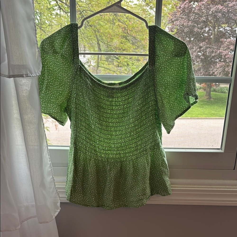 URBAN Romantics Green Smocked Peplum Blouse